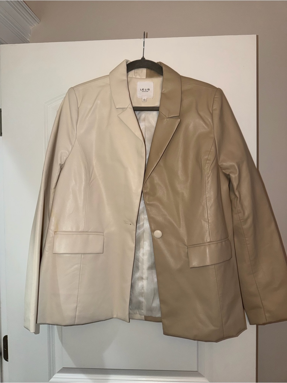 Le Lis Two-Tone Cream and Tan Leather Blazer